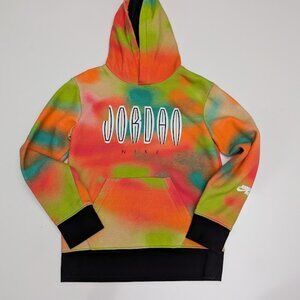 Nike Jordan Kids Multicolor Tie-Dye Pullover Hoodie Jumpman Logo Neon Black Trim